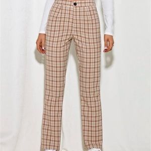 Shein Plaid Straight Leg High Waisted Pants